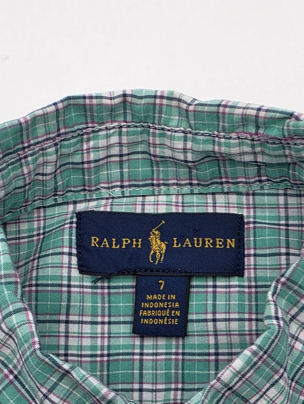 Ralph Lauren boys' green plaid button down shirt size 7 - Picture 2 of 3